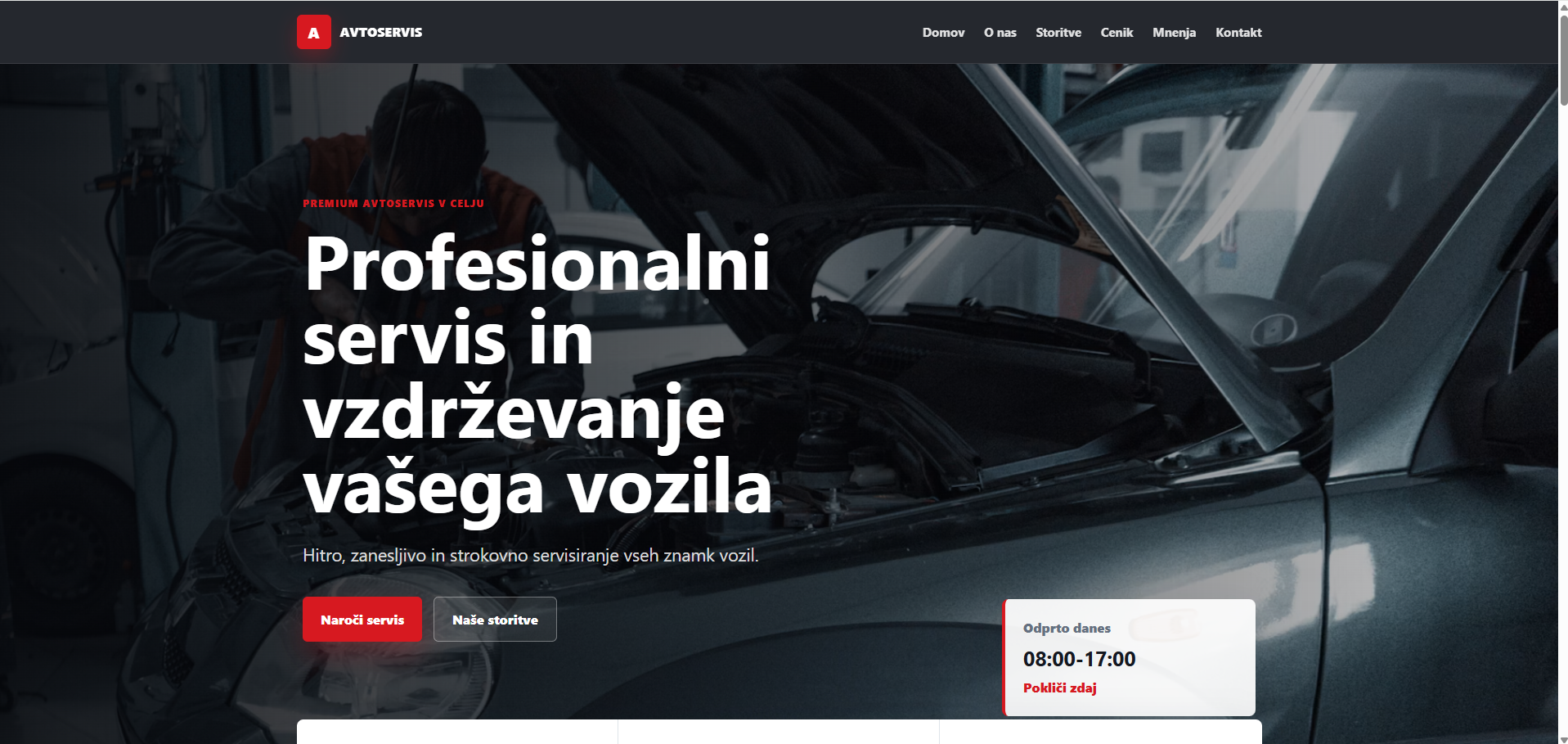 Primer spletne strani za avtoservis